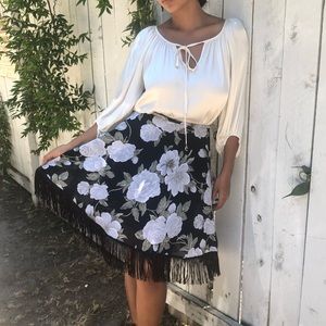Vintage Casual Corner Fringe Floral Skirt